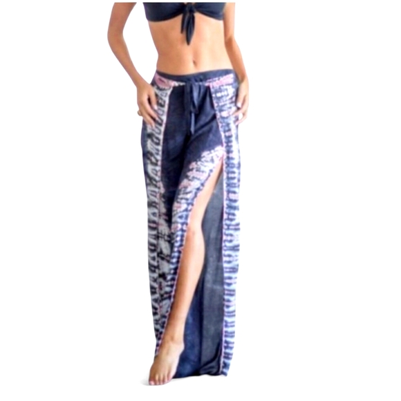 Young Fabulous & Broke Pants - YOUNG FABULOUS & BROKE Grey Pink Tie Dye Side Split Wide-Leg Pants Women's SZ L‎
